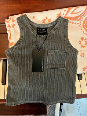 Little Bipsy Acid Wash Ribbed Tank Top Black Baby 12M-18M, Brand New